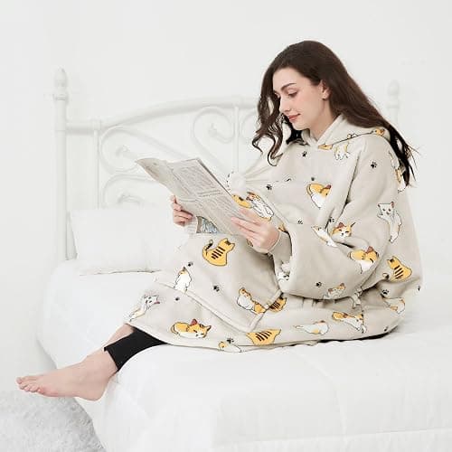 KFUBUO Wearable Blanket Hoodie for Adults Sherpa All Patterns Cat Oversized Sweatshirt Blanket with Pockets for Women thumbnail 2
