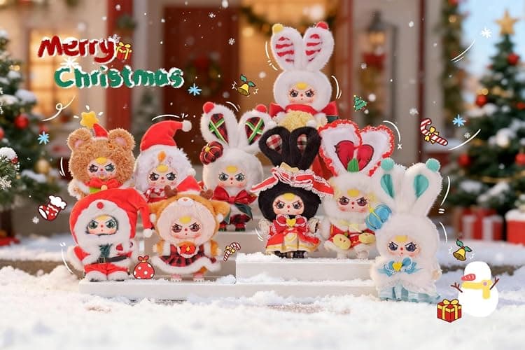 Baby Three Merry Christmas Plush Blind Box – Bunny Ears Reindeer Snowman Big Ear Designs Fluffy Fur Colorful Christmas Outfit Accessories Collectible Gift Random 1 of 9 Secret (Single Box Packaging) thumbnail 4