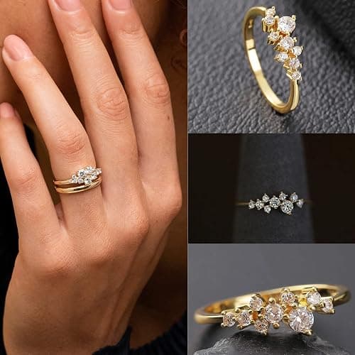 PLOMFOV 14K Gold/Silver Plated Stacking Rings Set for Women Non Tarnish CZ Heart Simple Cute Stackable Rings Dainty Trendy Gold Statement Rings Plain Band Size 4-12 thumbnail 6