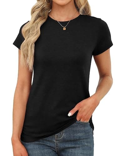 Memorose Womens Short Sleeve Tops Summer T Shirts Round Neck Causal Fashion Basic Tee - Image 1