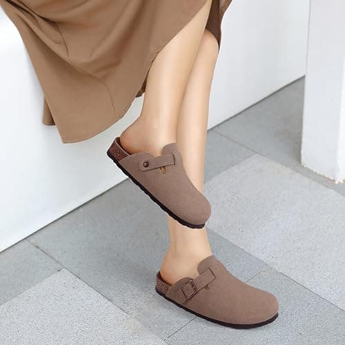 ODOLY Genuine Suede Clogs for Women Men Soft Cork Footbed Leather Mules Comfort Potato Shoes with Arch Support thumbnail 2