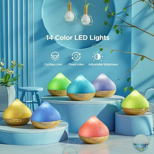 Aroma 500 ML Diffiser with Essential Oils Set, Essential Oil Diffuser with Remote Control, Humidifier with 14 Color Lights for Large Room, 4 Timer Setting, Auto Shut-Off thumbnail 4