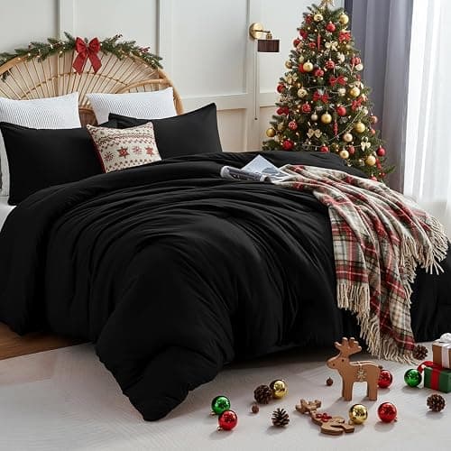 CozyLux Black Comforter Set Twin/Twin XL Size, 2 Pieces Twin Extra Long Solid Breathable Quilted Bedding Sets, Luxury Fluffy Soft Bed Set with Down Alternative Comforter and 1 Pillowcase All Season thumbnail 2