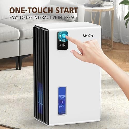 NineSky Dehumidifiers for Home, 95 OZ Water Tank, (1000 sq.ft) Dehumidifiers for Bathroom Bedroom Basement with Auto Shut Off,7 Colors LED Light(White) thumbnail 8