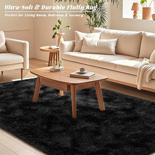 Black Rugs for Bedroom 4x5.9 ft - Ultra Soft Faux Fur Area Rug - Plush Non-Slip Shaggy Carpet for Living Room, Cozy Fluffy Rug for Kids Boys Girls Dorm Nursery Room, High Pile Floor Carpet thumbnail 2