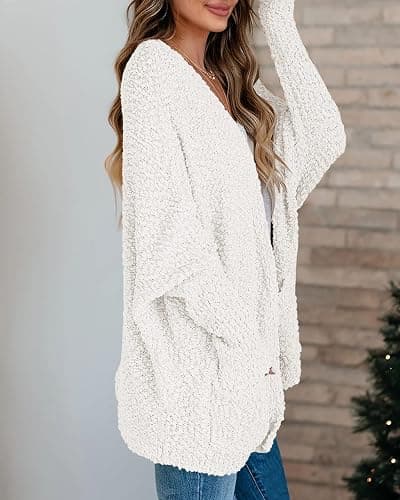Saodimallsu Women's Chunky Popcorn Cardigan Oversized Open Front Boyfriend Batwing Long Sleeve Fuzzy Knit Sweaters thumbnail 5