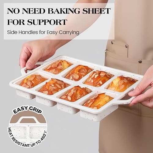 AOTASO 2 Pcs Mini Loaf Pans with Metal Reinforced Frame, Nonstick Small Silicone Bread Pans for Baking, 8 Cavity Tiny Meatloaf Pan (Cream) thumbnail 4