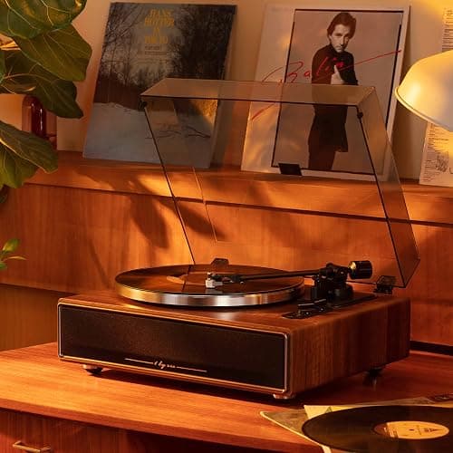 1 by ONE High Fidelity Belt Drive Turntable with Built-in Speakers, Vinyl Record Player with Magnetic Cartridge, Bluetooth Playback and Aux-in Functionality, Auto Off thumbnail 6