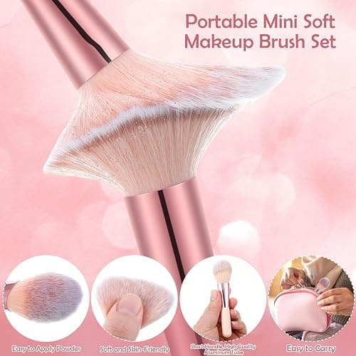 14 Pcs Small Travel Makeup Brush Set Portable Pink Make up Brushes with Case,5 Pcs Makeup Sponge,Valentine's Day Gift,Mother's Day Gift for Foundation Powder Concealers Eye Shadows(Pink) thumbnail 5