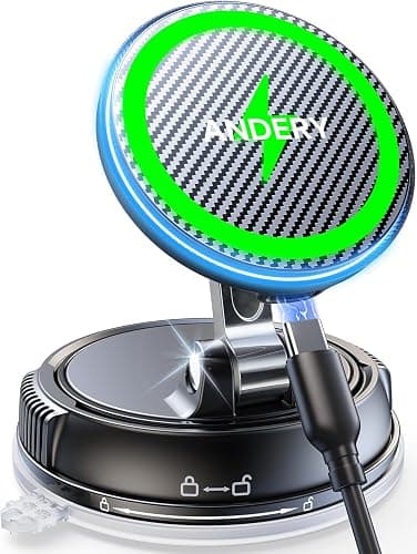 ANDERY Only for iPhone Magsafe Car Mount Charger [15W Fast Wireless Charging, 78+LBS Strong Suction 2400gf Strong Magnetic] 360° Adjustable Car Phone Holder, Phone Holders for Your Car for pats & mats - Image 1