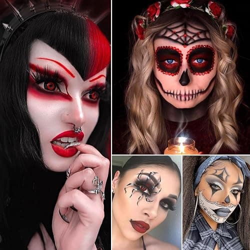 DE'LANCI Schwarzer Roter Lidschatten Palette,Rot White Dark Grey Goth Smoky Eyeshadow Palette,6 Farben Matte Shimmer Burgundy Metallic Halloween Makeup Palette für Zombie Vampir Clown - Schwarzer Roter thumbnail 7
