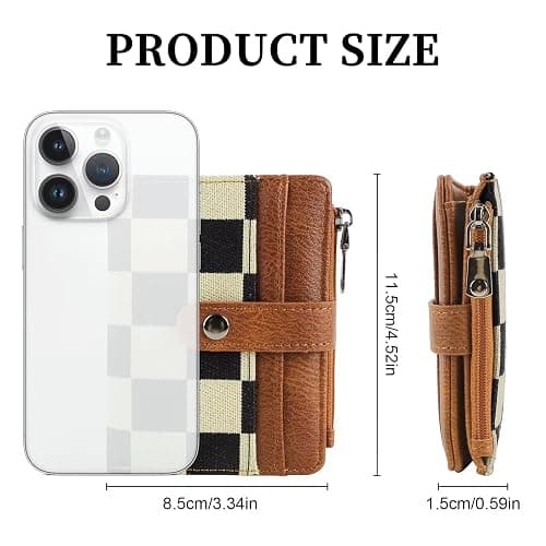 MAIITRIP Small Checkered Wallet for Women,RFID Blocking PU Leather Bifold Wallet,Cute Compact Credit Card Holder Purse with 8 Card Slots,ID Window and Coin Pocket(brown) thumbnail 4