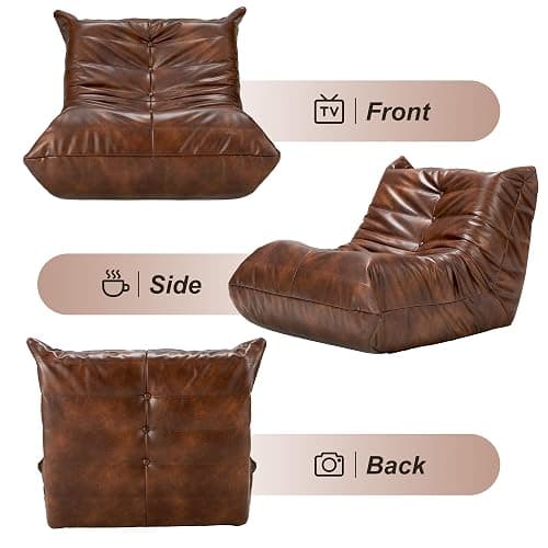 Hobestluk Giant Bean Bag Chair Lazy Floor Sofa, Memory Foam Fireside Sofa for Adults, Big Beanbag Faux Leather Armless Chair for Living Room Bedroom Dorm Office (Brown, Single) thumbnail 8