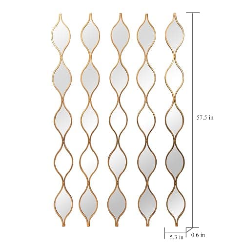 Lacoqulet Set of 5 Extra Long Wall Mirrors - Skinny 5.3x57.5 Inch Handmade Tear Drop Design with Gold Foil Finish, Wrought Iron Frames for Narrow Spaces, Tear Drop Mirror Wall Decor thumbnail 2