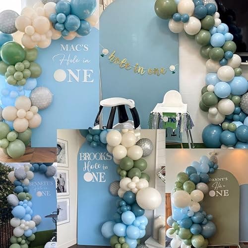 Sage Green Blue Balloons 60 Pcs 12 Inch Dusty Blue Sage Green Cream Balloons Avocado Slate Beige Apricot Balloon for Boys Men Hole in One Golf Boho Goose Baby Shower Birthday Party Decorations thumbnail 6
