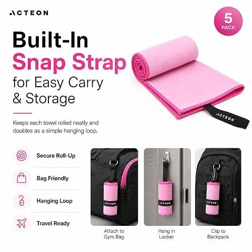 Acteon Microfiber Gym Towels 5 Pack Quick Dry, Silver ION Odor-Free, Super Absorbent Sweat Towels for Women, Workout, Yoga, Pilates, Tennis, Running, Swimming, Travel 16x30.5 Inch (Lavender Rose) thumbnail 5