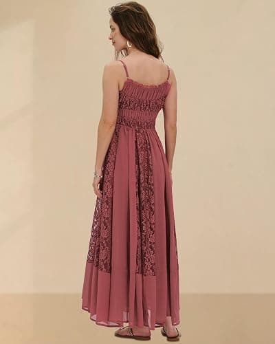 Gacaky Summer Dress for Women Casual Lace Floral Embroidered Bohemian Maxi Dress Flowy A Line Beach Long Dresses thumbnail 3