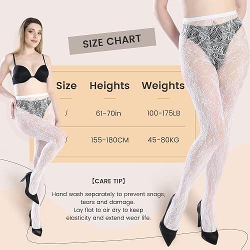 SERAPHY Lace Tights Women Black White Floral Patterned Fishnet Stockings thumbnail 5