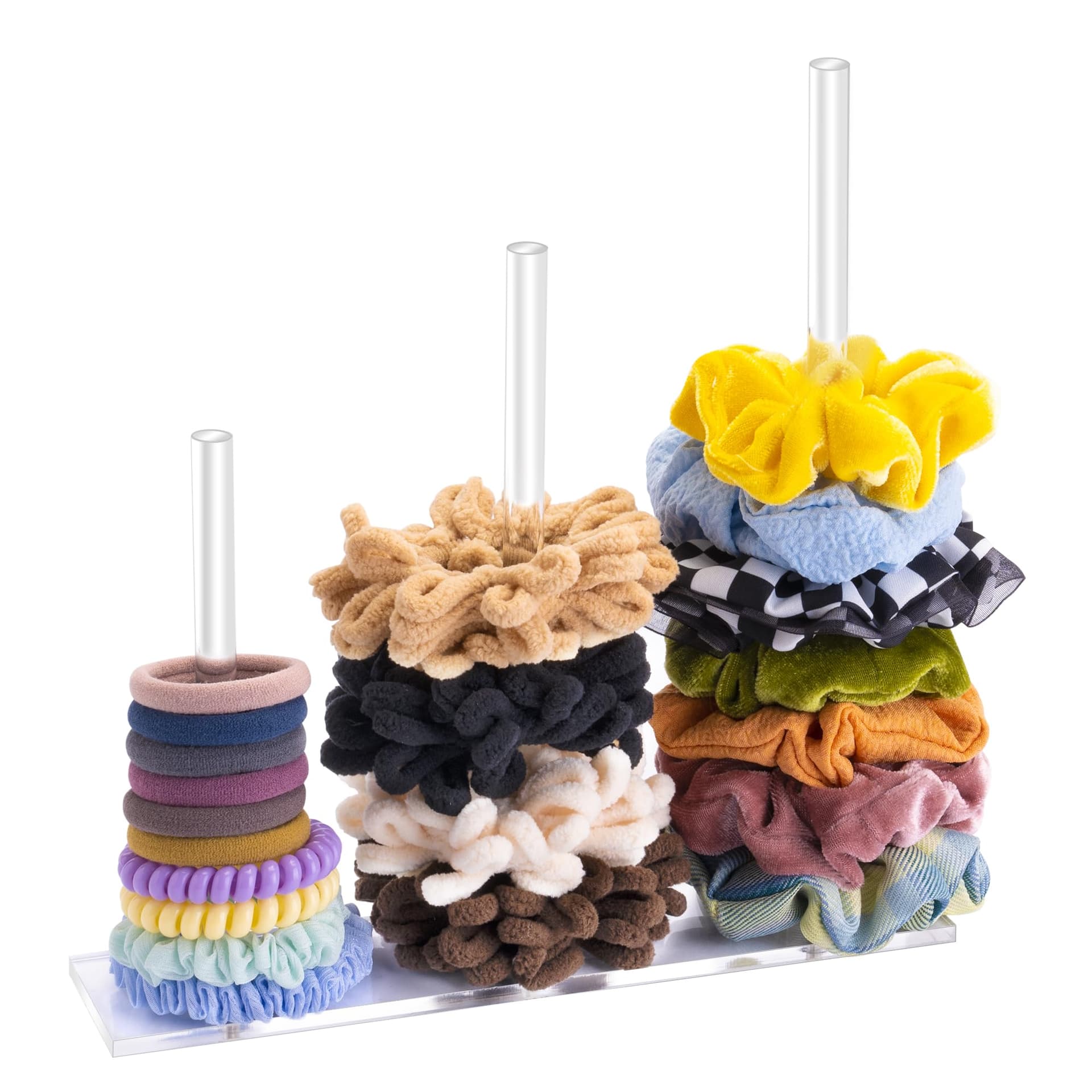 SMUK 3-Tiers Acrylic Scrunchie Holder Stand, Clear Hair Tie Organizer Storage for Women Teen Girls Gifts Scrunchy Hair Accessories Organizer - Image 1