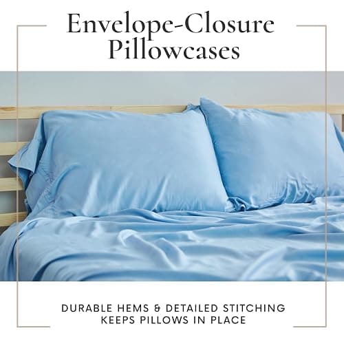 Bamboo Bay 6 Piece Queen Size Sheet Set, 100% Viscose Made from Bamboo, Breathable, Ultra Soft Cooling Bed Sheets for Hot Sleepers, Beddings with Deep Pockets Fit 16" Mattress, Light Blue thumbnail 4