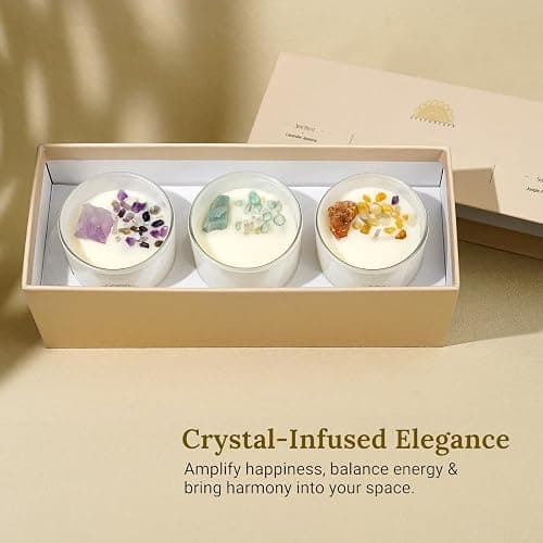 Healing Crystal Candles Gift Set for Women, 3 Pack Aromatherapy Soy Candles with Real Amethyst Amazonite Sunstone, Lavender Jasmine Coastal Breeze Scented Candles, Meditation Chakra Energy - 3.5oz thumbnail 3