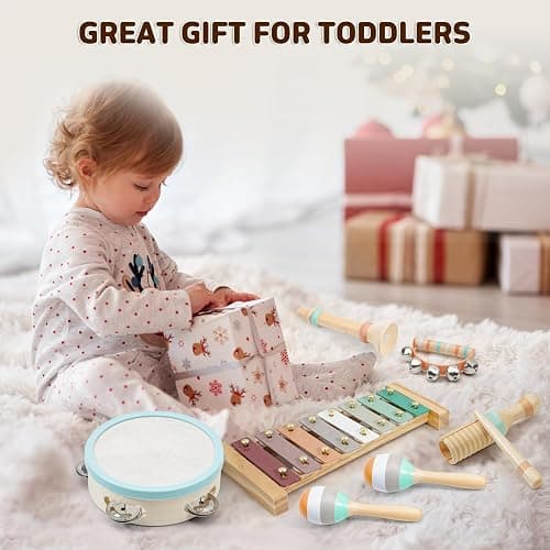 LeeQee Montessori Toys for 1 2 3 Year Old - Wooden Toys Baby Musical Instruments, Neutral Colors Percussion Instruments Set with Modern Boho Xylophone for Toddlers 3+ Music Education thumbnail 7
