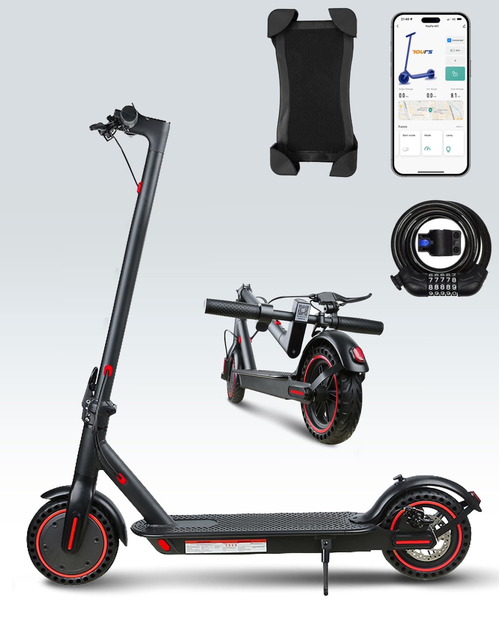 Electric Scooter for Adults - 8.5 Inch Folding Electric Scooter, Range 25-30km with APP Connection, 350W Motor with Dual Brake System,Electric for Adults (Red) - Image 1