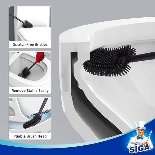 MR.SIGA Toilet Bowl Brush and Holder, Wall Mounted Toilet Brush, Black | Automatic lid design, sturdy handle, upgraded ventilation, flexible thermoplastic rubber head, easy to clean and dry quickly thumbnail 3