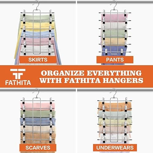 Closet-Organizers-and-Storage,6 Tier Pants-Hangers-Space-Saving,Skirt-Hangers with Clips for Closets Organizer,College-Dorm-Room-Essentials,2 Pack Closet Storage Clothes Shorts Jean Hanger - 2 Pack-silver thumbnail 7