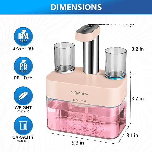 ZOFGENOW Upgraded Automatic Mouthwash Dispenser for Bathroom,Bathroom Accessories 17.6 FlOz Dispensers with Magnetic Cups,Adjustable Dispensing Levels, Pink thumbnail 3