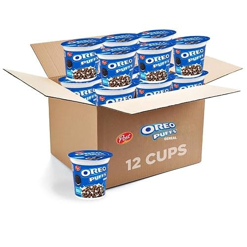 Post Oreo Puff Cereal Cup, Chocolate Cereal, 1 oz cup (Pack of 12) - Image 1