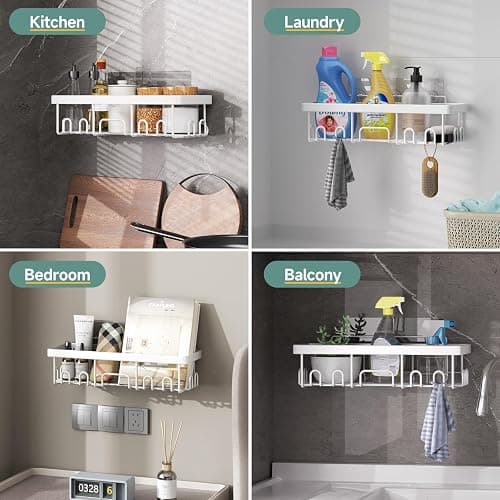 Veken 6-Pack Rustproof and Waterproof Shower Caddy,Adhesive Shelves Rack with Soap Holder, Large Capacity Bathroom Organizers and Storage, No Drilling Wall-Mounted Kitchen & Home Decor, Bath Decor - D. White - 6-Piece Set thumbnail 6