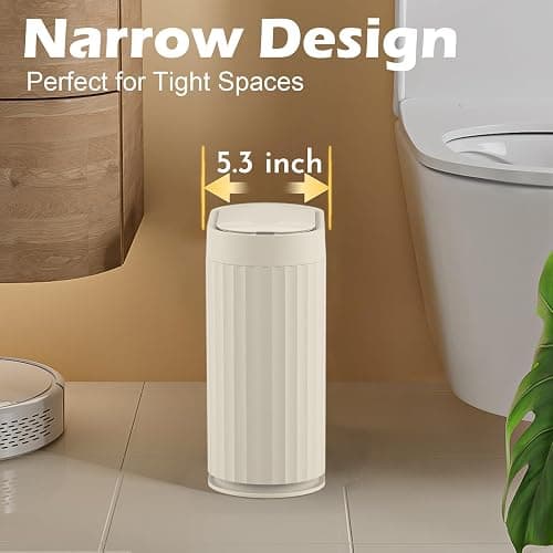 ELPHECO 2 Gallon Sensor Trash Can - IPX5 Waterproof Motion Sensor Trash Can, Automatic Bathroom Trash Bin, Slim Garbage Can for Bathroom, Office, Bedroom, Living Room, Beige thumbnail 4