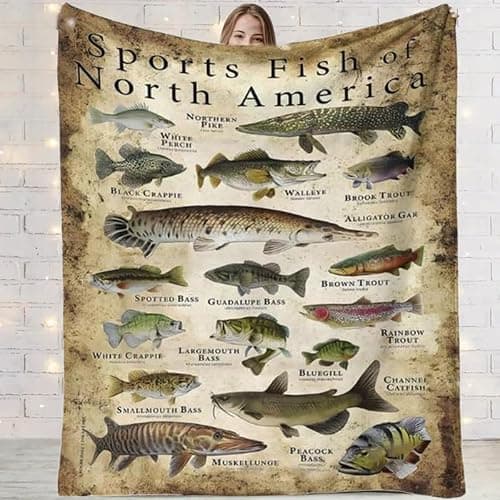 Fishing Blanket, Fishing Enthusiast's Blanket Gift, Sports Fish of North America Funny Blanket Fish Knowledge Blanket,Unique Fisherman Gifts,Bass Fishing Gift for Boys Dad Grandpa (51in x 59in) thumbnail 2