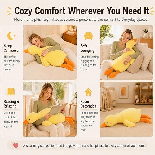 kewo Duck Plush Pillow Stuffed Animal Toy, Cute Giant Goose Plush Duck Stuffed Animal,Super Soft Hugging Pillow for Kids Bedding (Yellow,25.5 in)… thumbnail 4