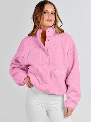 ANRABESS Womens Fuzzy Fleece Jacket Fall Casual Long Sleeve Cropped Sherpa Button Down Shacket Coats Outwear With Pockets thumbnail 9