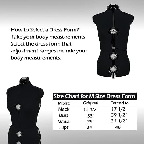 BHD BEAUTY Black 13 Dials Female Fabric Adjustable Mannequin Dress Form for Sewing, Mannequin Body Torso with Tri-Pod Stand, Up to 70" Shoulder Height (Medium) thumbnail 6