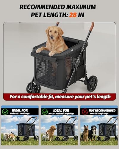 NUGUTIC Dog Stroller for Large & Medium Dogs Up to 80 Lbs, Black | Pet Stroller for 2 Small Dogs, Extra Large Heavy Duty, Folding & Breathable, All-Terrain Wheels thumbnail 3