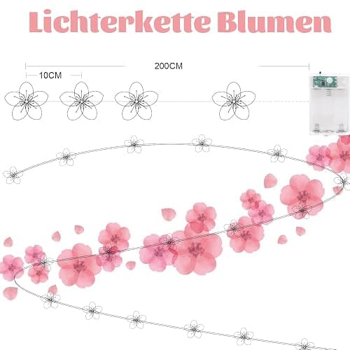 Auting Ghirlanda Luminosa a LED con Fiori di ciliegio, 4 m, 40 LED, Ghirlanda di Fiori a Batteria, con Funzione di temporizzazione, luci Rosa con ghir thumbnail 2