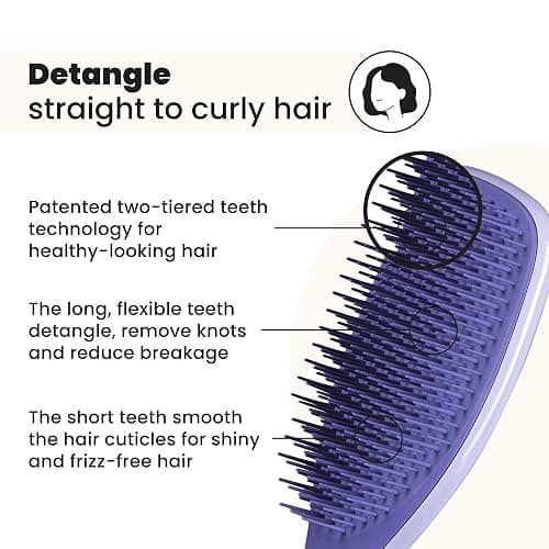 Tangle Teezer Ultimate Detangler Brush for Wet & Dry Hair, Eliminates Knots & Reduces Breakage for All Hair Types, Amazon Exclusive Lilac Purple | for Wet & Dry Hair, Lilac Purple, Amazon Exclusive thumbnail 2