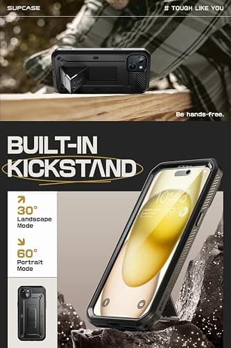 SUPCASE for iPhone 15 Case with Stand & Belt-Clip(Unicorn Beetle Pro), [Built-in Screen Protector] [Military-Grade Drop Protection] Heavy Duty Rugged Phone Case for iPhone 15 6.1 Inch 2023, Black thumbnail 3