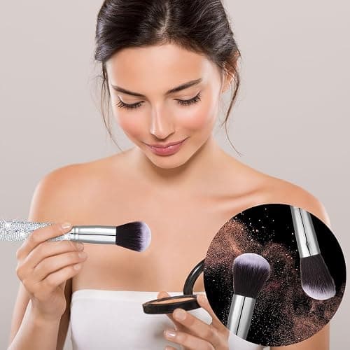 Nuogo 13 Pcs Rhinestone Makeup Brushes Set 12 Bling Crystal Professional Face Cosmetics Blending Liquid Foundation Powder Concealer Eye Shadows Make up Beauty Tool Glitter with 1 Holder thumbnail 4