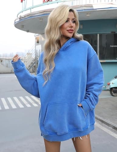 Dnzzs Womens Oversized Hoodie Acid Wash Hoodie Vintage Sweatshirt Heavyweight Fleece Cotton Streetwear Trendy Sweatshirts thumbnail 2