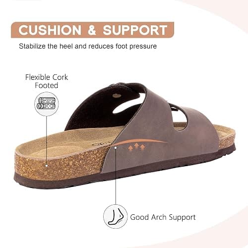 FITORY Womens Flat Sandals with Cork Footbed | Open Toe Slides,Arch Support ,Slip on,Dressy,Leather,Soft,Comfortable,Summer,Beach,Slippers thumbnail 4