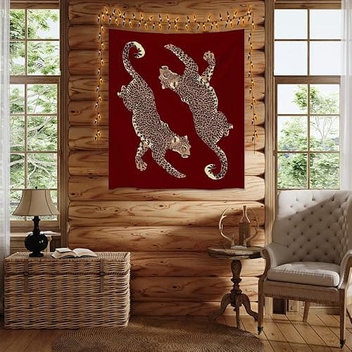 Trendy Red Leopard Tapestry Wall Hanging Preppy Girly Aesthetic Art Print Funky Y2k Leopard Cheetah Tapestries Wall Decor for Bedroom Dorm Apartment 30x40inch thumbnail 4