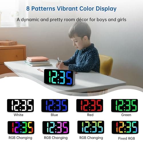 DreamSky Small Digital Alarm Clocks for Bedrooms - RGB Electric Alarm Clock for Kids Bedside Nightstand, Desk Clock with Large Numbers, Dimmer, Adjustable Alarm Volume, USB Port, USB-C Adapter Powered thumbnail 4