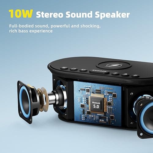 Sound Machine Alarm Clock for Bedrooms: Bluetooth 10W Stereo Sound Speaker with Wireless Charging - White Noise Machine for Sleeping with 21 Soothing Sounds - Black thumbnail 3