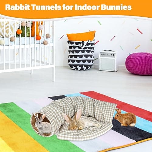BWOGUE Bunny Tunnel Bed, 2-in-1 Collapsible Tunnel Tubes Toys with Removable Mat Hideout for Cats Kittens Rabbits Guinea Pigs Kitty thumbnail 5