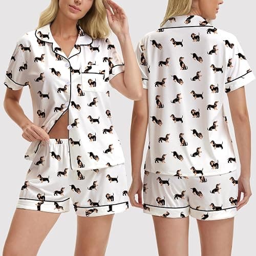 QIYEXING Women's Pajama Sets Button Down Nightwear Lounge Set, Pattern Print Two Piece Sleepwear Jammies Outfit S-XXL thumbnail 6