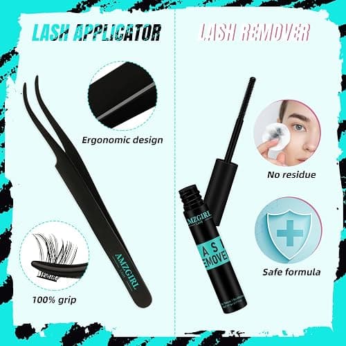AMZGIRL LASH Midnight DIY Lash Extension Kit, 144 pcs Eyelash Clusters Kit Lash Bond and Seal, Lash Glue Remover and Applicator for Individual False Eyelashes Kit Lash Extensions(D-Mix 8-16mm Kit) thumbnail 5